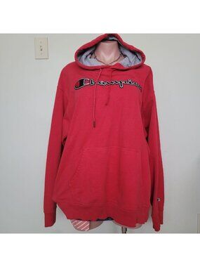 Champion Vintage Reverse Red Oversized Fleece Hooded Sweatshirt (XL)